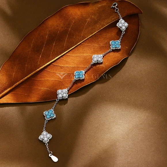 18k white gold baby blue diamond bracelet - Picture 8 of 10